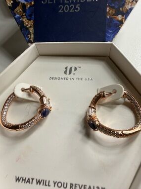 Rose Gold Hoop Earrings with sapphire
